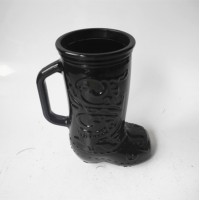 wide mouth unique black boot shape glass drinking cup