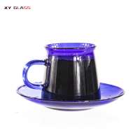 wholesale colorful Borosilicate glass coffee cup with saucer