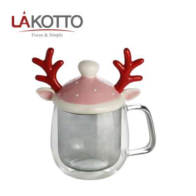 2020  hot selling 340ml double wall glass mug with ceramic lid