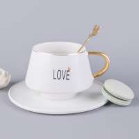 High-end product elegant matte white tea cup and saucers arabic coffee porcelain cup with saucer