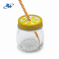 wholesale 325ml clear glass mason jar with straw