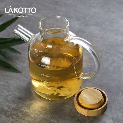 650ml  Glass Water Jug with Bamboo Wood Lid for Loose Leaf Tea Pot Hot Cold Water Juice Pitcher