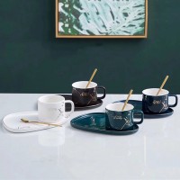 Nordic style gold handle ceramic green glazed coffee tea cups with dessert plate